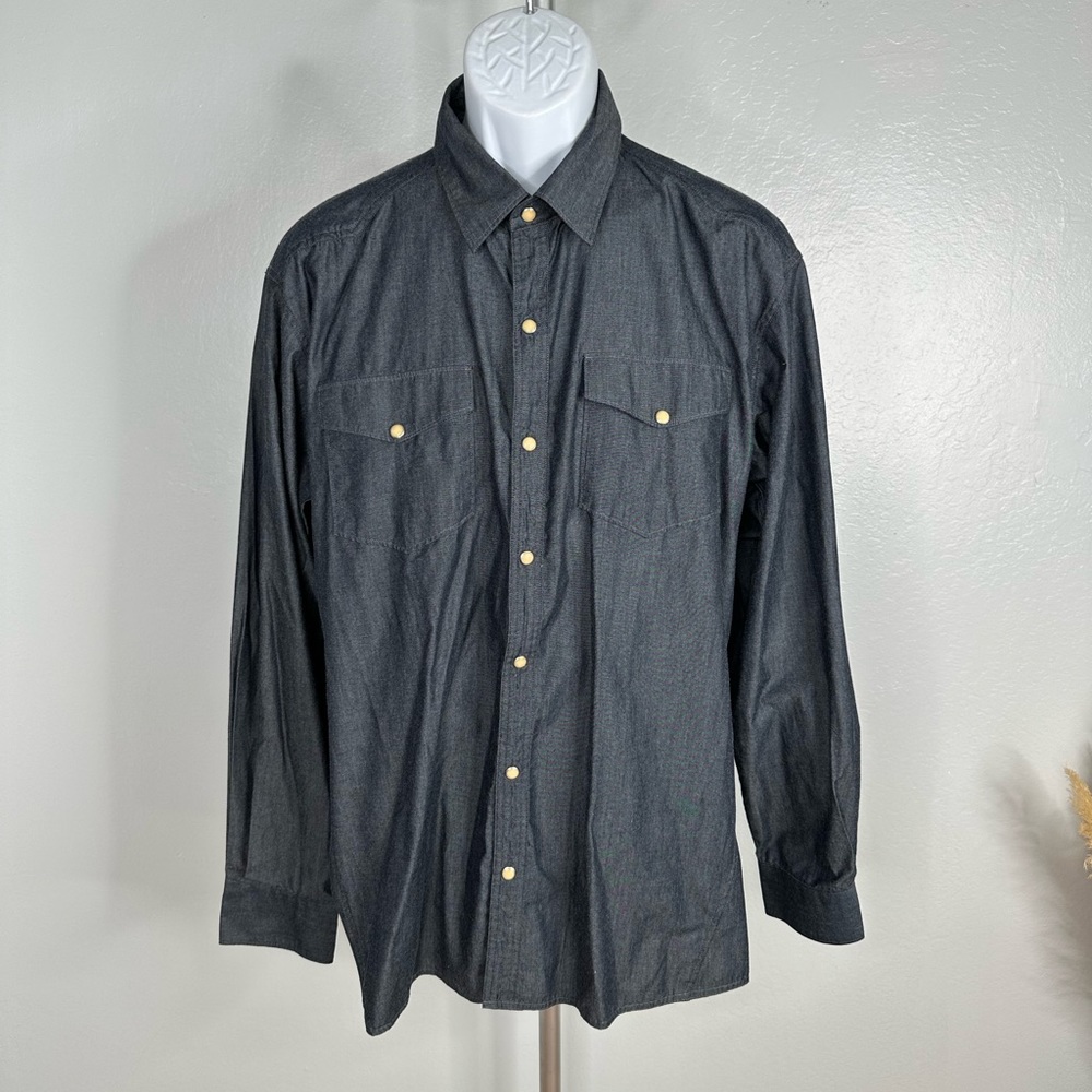Basin + Range Mountain Men's Blue Chambray Western Button Down Shirt Sz Lg